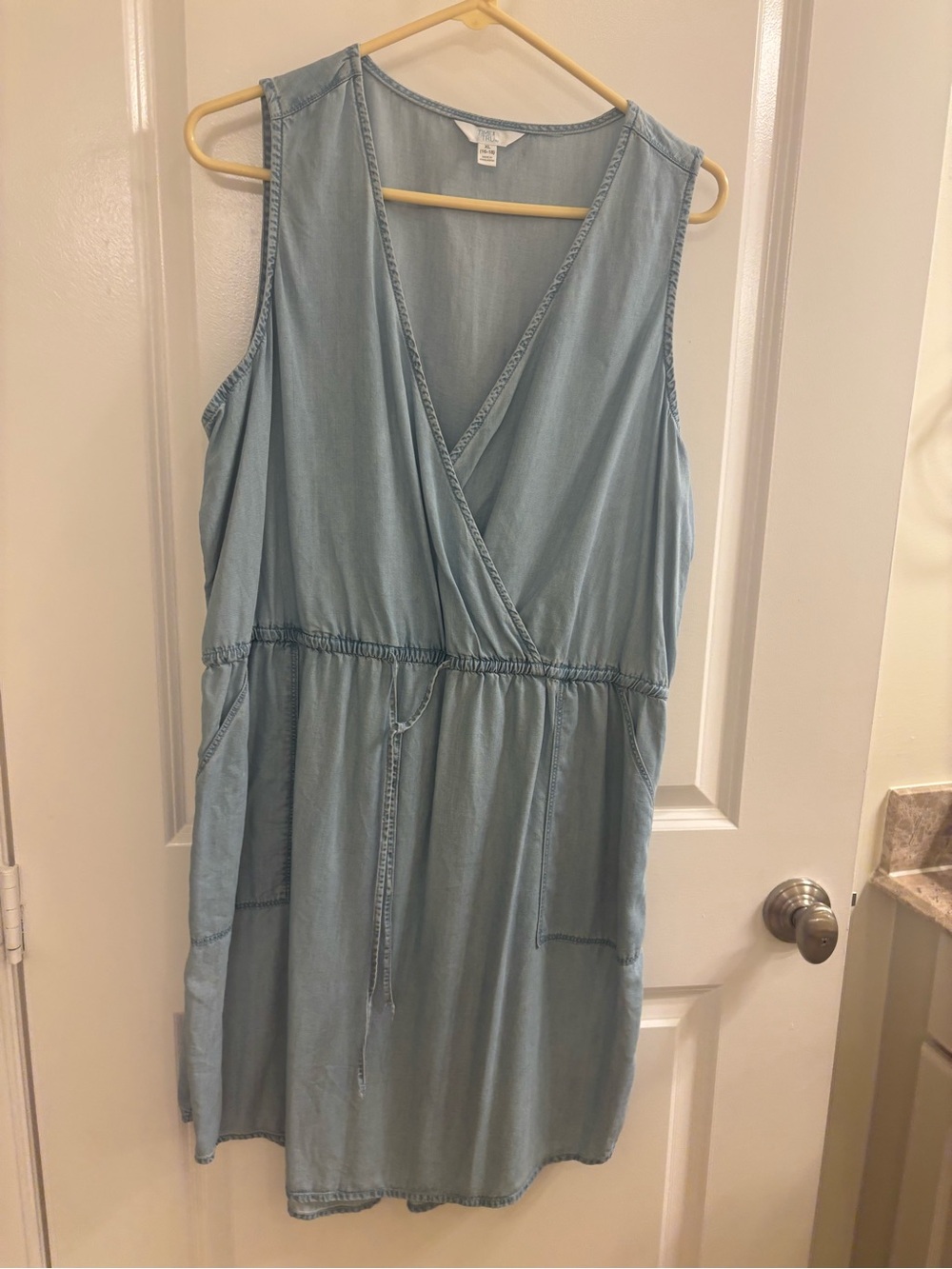Time and Tru Light Blue Sleeveless Wrap-Front Midi Dress